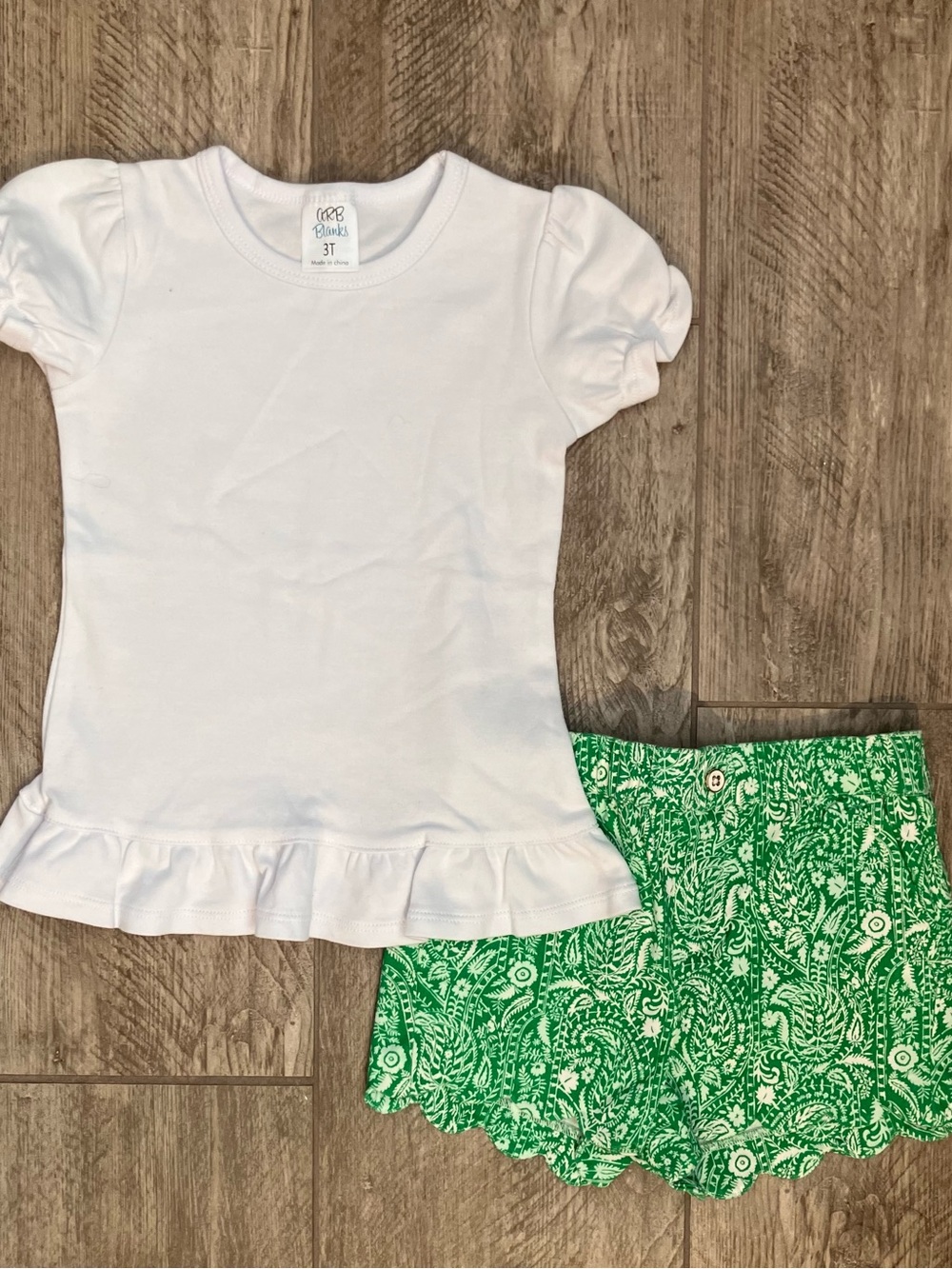 crown & ivy Kids White Tee with Green Paisley Shorts Set